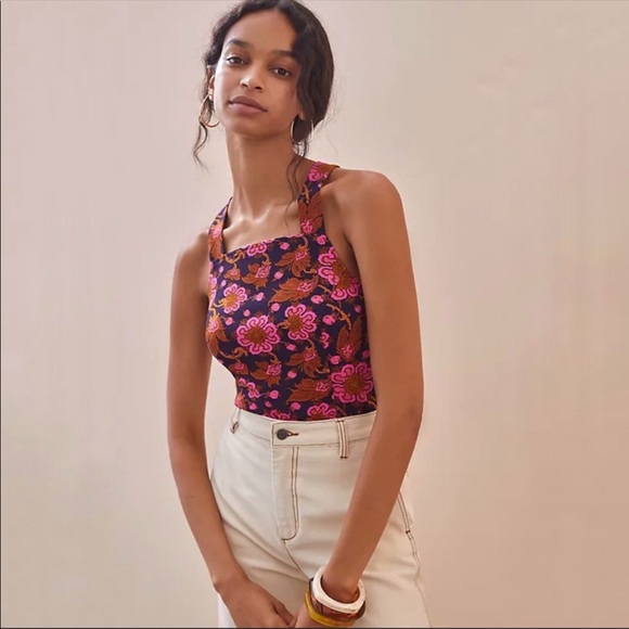 Anthropologie | Porridge Seamed Cross Back Tank Top Pink Navy Bohemian New Small - Picture 10 of 14